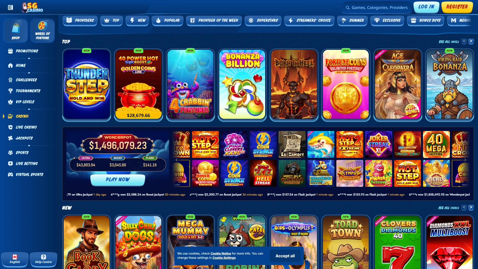 SG slots and live games